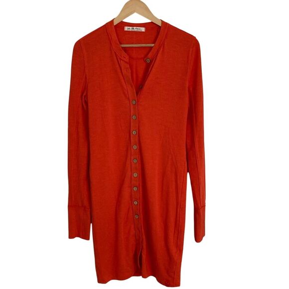 We The Free Womens Audacious‎ Gia Long Cardigan Size M Orange Rib Knit - Picture 1 of 9